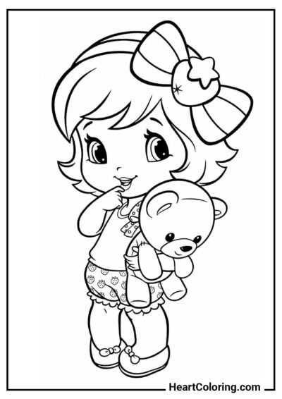 Niña linda con oso de peluche - Dibujos para Colorear para Niñas