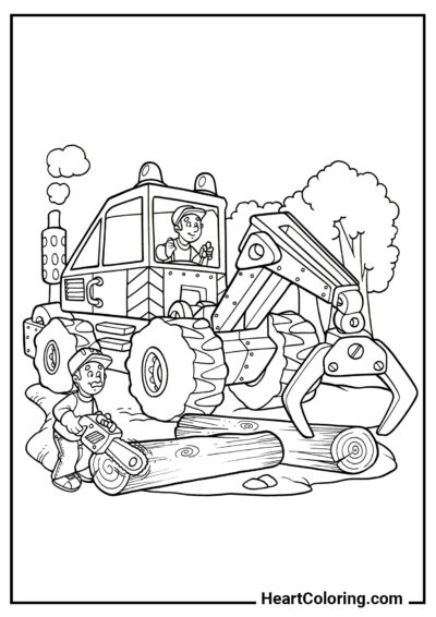 Travail forestier - Coloriage Tracteur