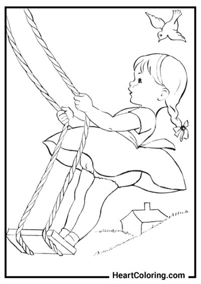 Girl on a swing - Summer Coloring Pages