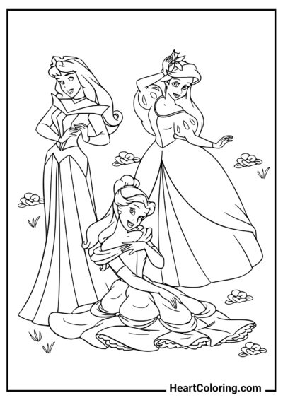 Three Disney princesses - Disney Princess Coloring Pages