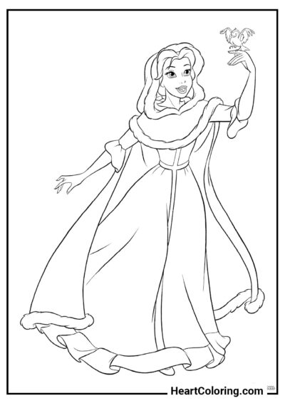 Belle on a walk - Disney Princess Coloring Pages