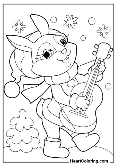 Conejito músico - Dibujos de Conejos para Colorear