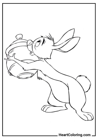 Rabbit with a pot of honey - Bunnies and Rabbits Coloring Pages