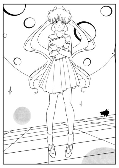 Sailor Moon com bloco de notas - Desenhos de Meninas de Anime para Colorir