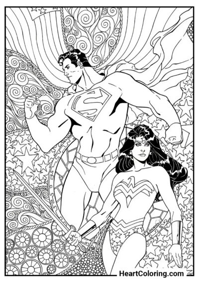 Superman et Wonder Woman - Coloriage Superman