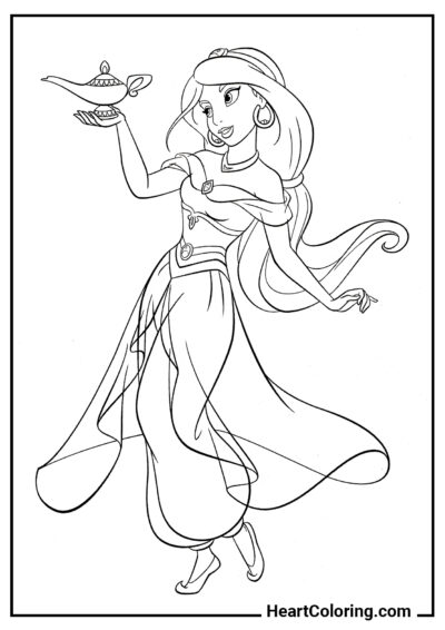 Jasmine e la lampada magica - Disegni delle Principesse Disney da Colorare