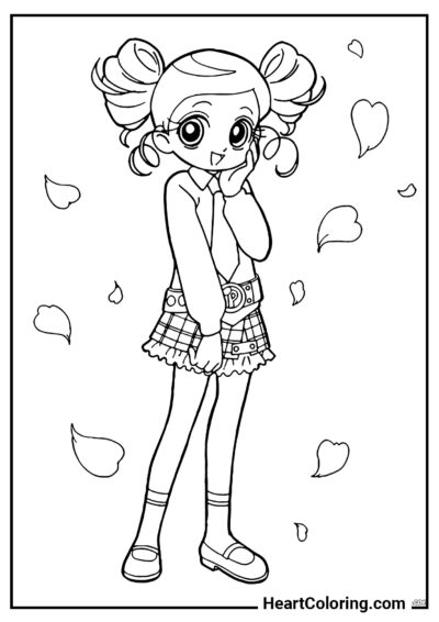 Cute schoolgirl - Anime Girl Coloring Pages