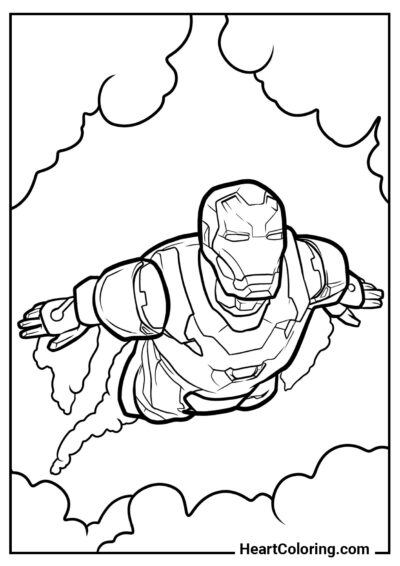 Iron Man dans le ciel - Coloriages Iron Man