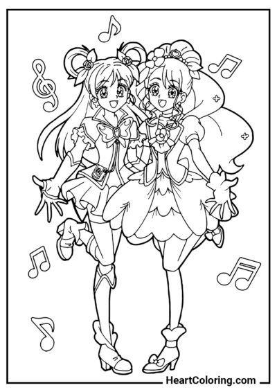 Musical girlfriends - Anime Girl Coloring Pages