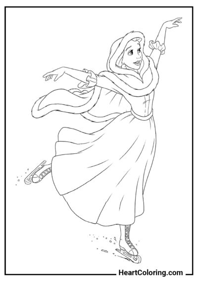 Bella en patines de hielo - Dibujos de Princesas de Disney para Colorear