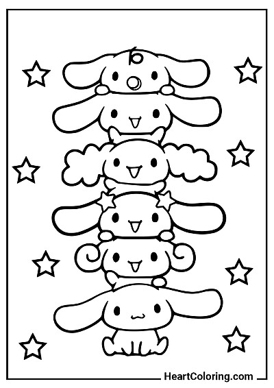 Otwórz i pokoloruj: Cinnamoroll i przyjaciele ułożeni jak wieża