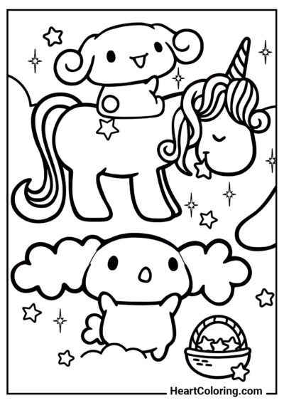 Cinnamoroll and Chiffon on the lawn - Cinnamoroll Coloring Pages