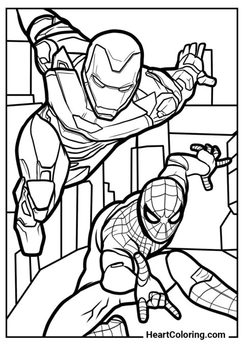 Iron Man et Spiderman - Coloriages Iron Man