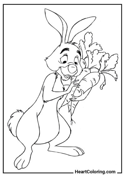 Кролик собирает морковь - Раскраски Зайчиков и Кроликов