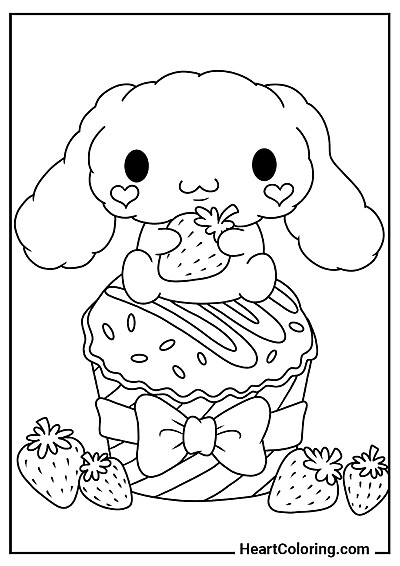 Chiffon trzymający truskawkę — tematyczna kolorowanka z serii "Kolorowanki Cinnamoroll"