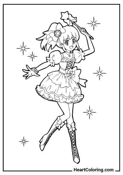 Menina com uma vara mágica - Desenhos de Meninas de Anime para Colorir