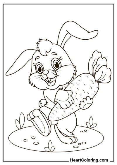 Liebre satisfecha con una zanahoria enorme - Dibujos de Conejos para Colorear