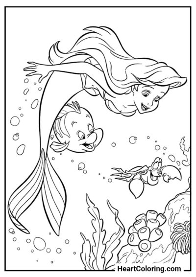 A beleza do mundo subaquático - Desenhos de Princesas da Disney para Colorir