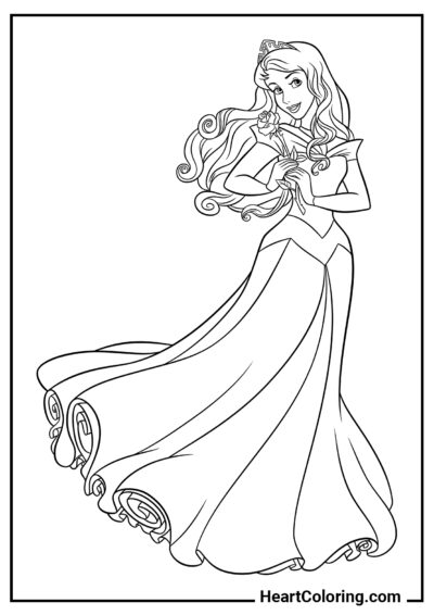 Aurora com uma rosa - Desenhos de Princesas da Disney para Colorir