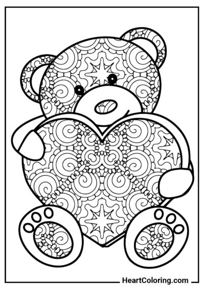 Urso de pelúcia com um coração - Desenhos Antiestresse para Colorir