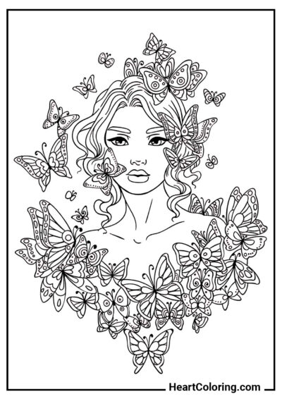 Beauty among the butterflies - AntiStress Coloring Pages