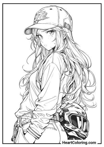 Biker Girl - Anime Girl Coloring Pages