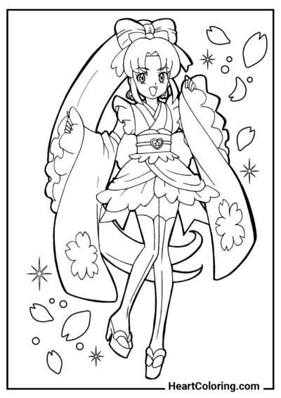 Anime girl in national costume - Anime Girl Coloring Pages
