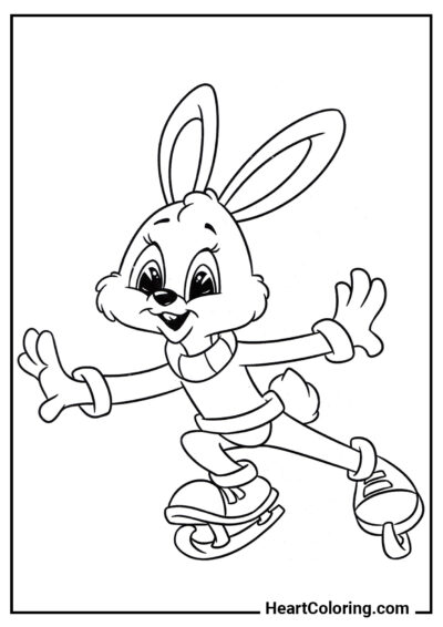 Bunny on the ice rink - Bunnies and Rabbits Coloring Pages