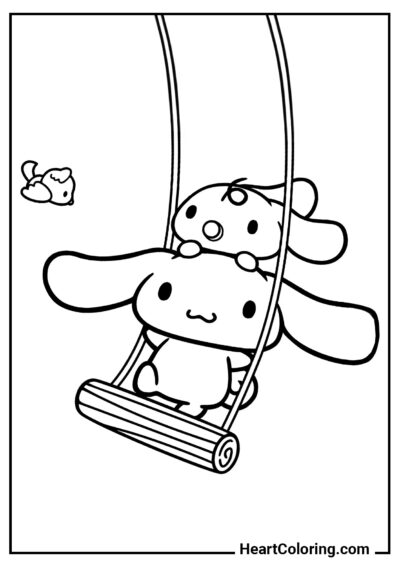 Cinnamoroll and Milk on a swing - Cinnamoroll Coloring Pages