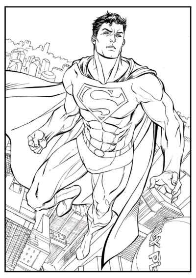 Vuelo sobre la ciudad - Dibujos de Superman para Colorear