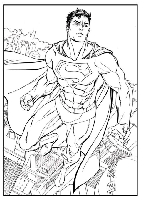 Flight over the city - Superman Coloring Pages