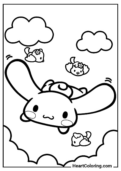 Otwórz i pokoloruj: Cinnamoroll leci z małymi ptaszkami