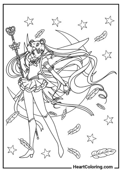 Sailor Moon z różdżką — prosta kolorowanka dla maluchów