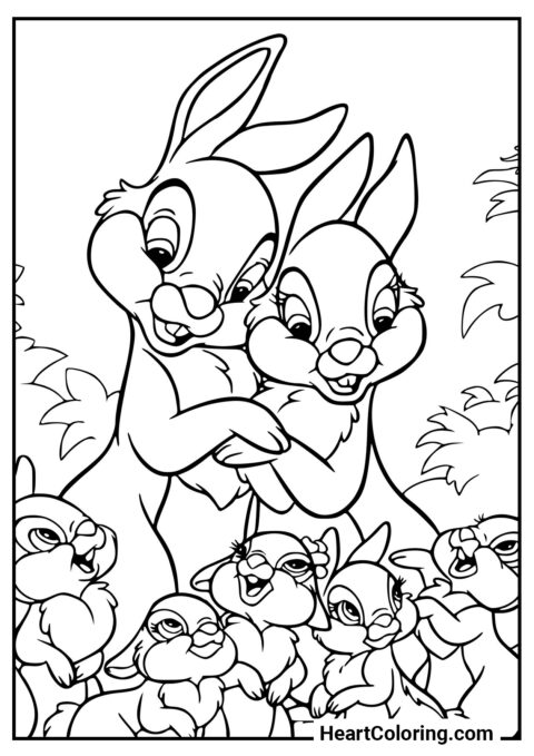 Gran familia - Dibujos de Conejos para Colorear
