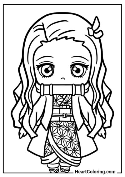 Pobierz i wydrukuj kolorowankę Chibi Nezuko Kamado dla dzieci