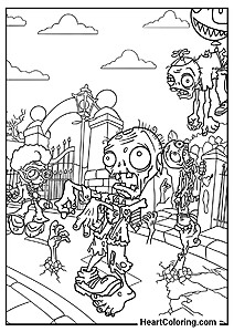 Spooky Zombies in the Backyard – downloadable page from "Plants vs. Zombies Coloring Pages"
