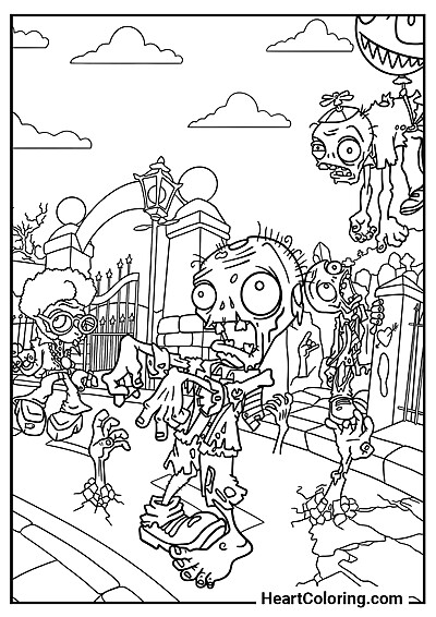 Straszne Zombie na Podwórku Kolorowanka Straszne Zombie na Podwórku z kolekcji "Kolorowanki Plants vs. Zombies"