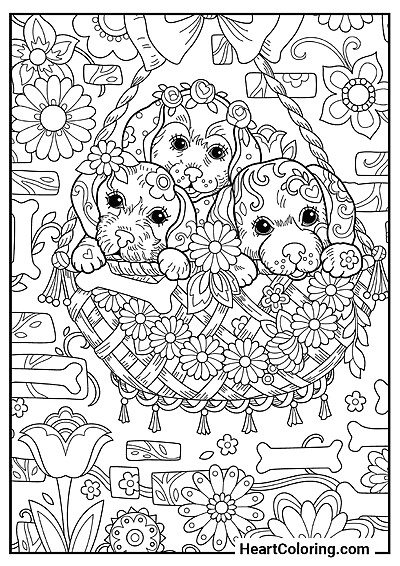 Basket of Puppies – high-quality coloring page