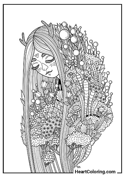 Forest Nymph – part of the "Stress Relief Coloring Pages" coloring set