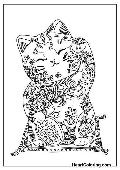 Maneki-neko – Lucky Japanese Cat – coloring fun at your fingertips