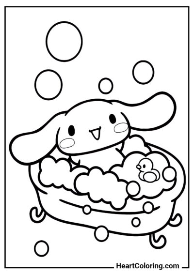 Cinnamoroll prend un bain - Coloriage Cinnamoroll