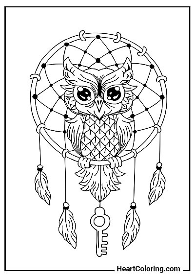 Art for kids: Dreamcatcher with Owl – printable