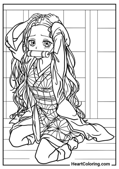 Sad Nezuko - Anime Girl Coloring Pages