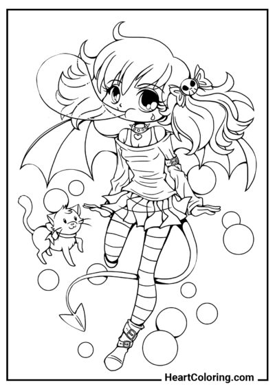 Cute little devil - Anime Girl Coloring Pages