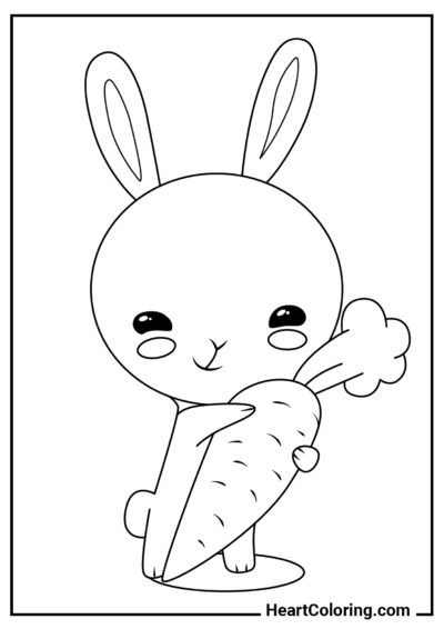 Смешной кролик с морковкой - Раскраски Зайчиков и Кроликов