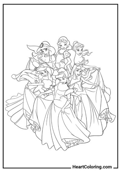 Princesas jóvenes - Dibujos de Princesas de Disney para Colorear