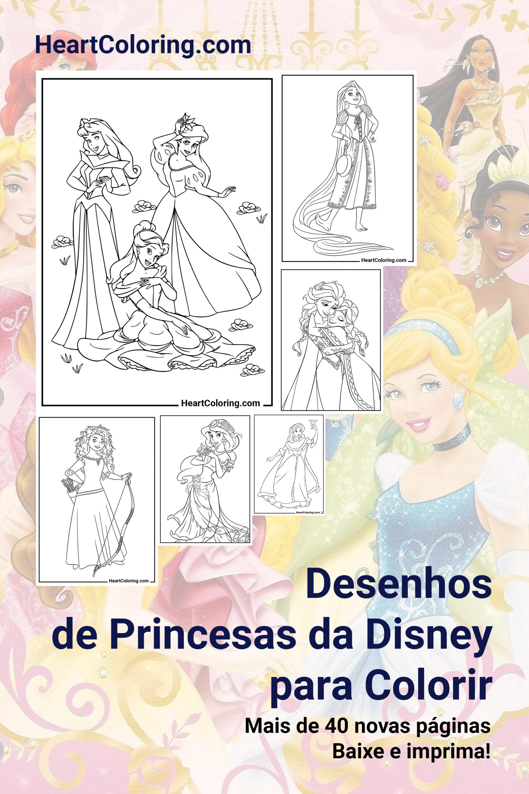 Desenhos das Princesas da Disney para Colorir | HeartColoring