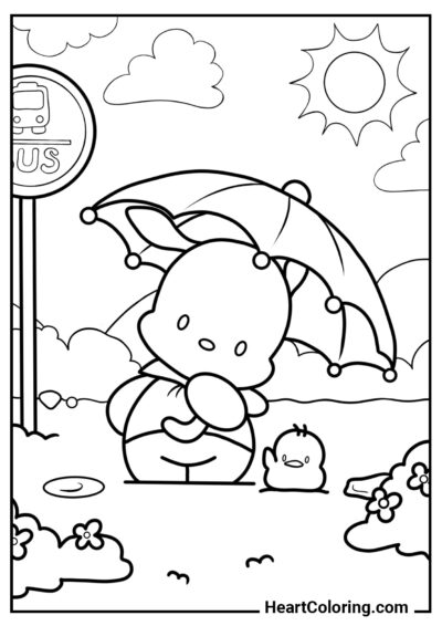 Pochacco goes on a journey - Pochacco Coloring Pages