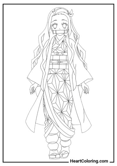 Shy Nezuko - Demon Slayer Coloring Pages