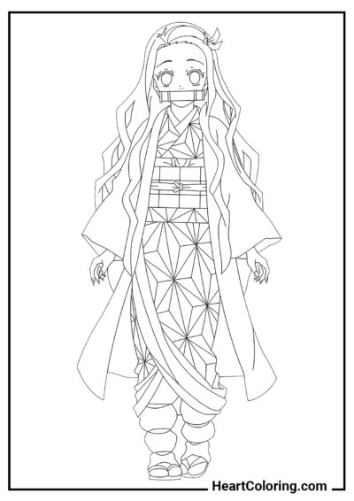 Nezuko timide - Coloriage Demon Slayer